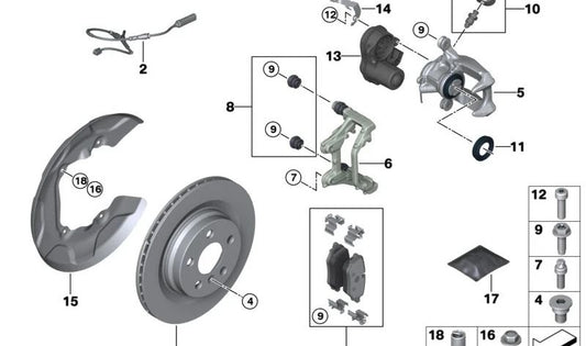 Sensor de pastillas de freno trasero para BMW F70, U06 (OEM 34356891105). Original BMW.