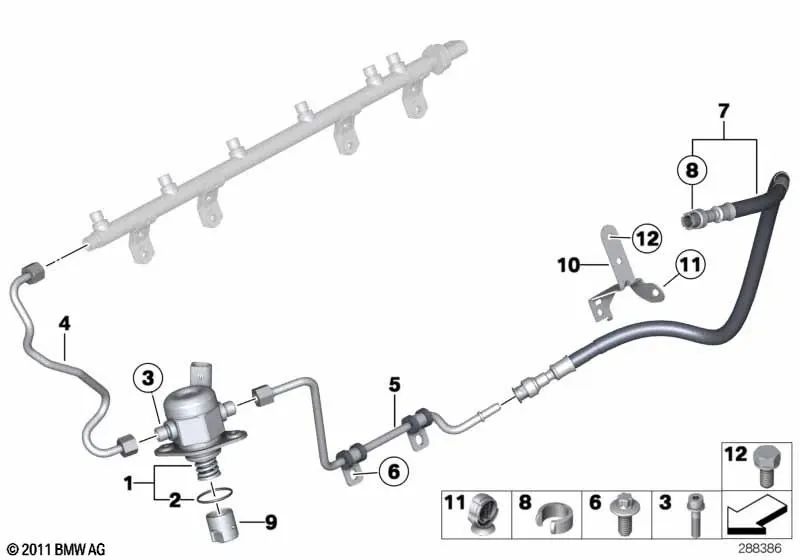 Tubería de alta presión para BMW Serie 1 E82, E88, F20, F21, Serie 2 F22, F23, F87, Serie 3 E92N, E93N, F30, F31, Serie 4 F32, F33, Serie 5 F07, F10, F11, Serie 6 F06, F12, F13, Serie 7 F01N, F02N, X1, X3, X4, X5, X6 (OEM 13647604405). Original BMW