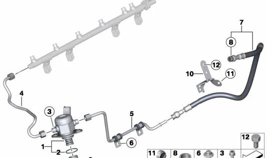 Supply pipe for BMW E82, E88, F20, F21, F22, F23, F30, F31, F32, F33, F34, F35, F36, F07, F10, F11, F06, F12, F13, F01N, F02N, E84, F25, F26, E70N, F15 (OEM 13647604407). Original BMW