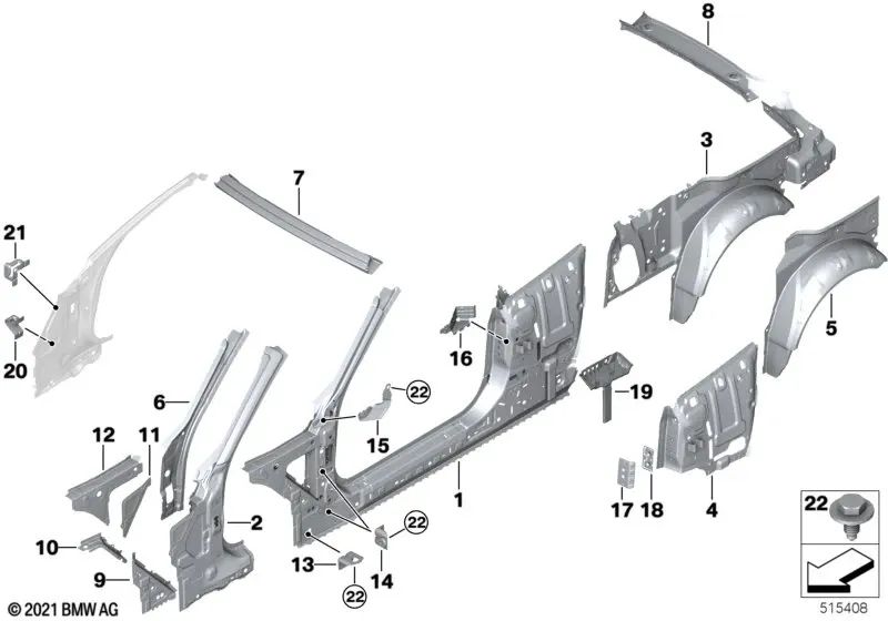 Extensión del Soporte del Guardabarros Izquierdo para BMW G23, G83 (OEM 41009852077). Original BMW