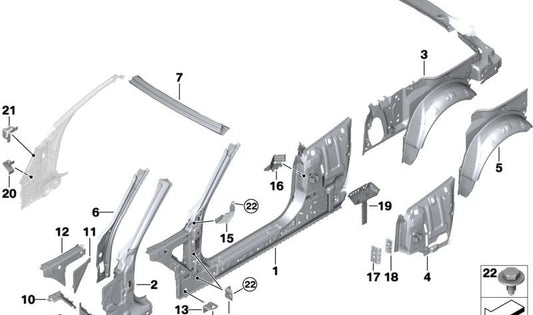 Soporte pared lateral delantera derecha para BMW G22, G23, G26, G82, G83 (OEM 41009449460). Original BMW