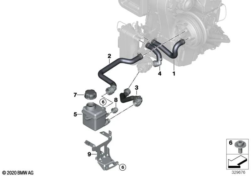 Inlet coolant hose for BMW I01, I01N (OEM 64219292728). Genuine BMW