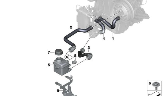 Soporte para depósito de compensación OEM 64219291286 para BMW i3 (I01). Original BMW.