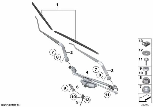 Sistema de limpiaparabrisas completo para BMW F16, F86 (OEM 61617350336). Original BMW