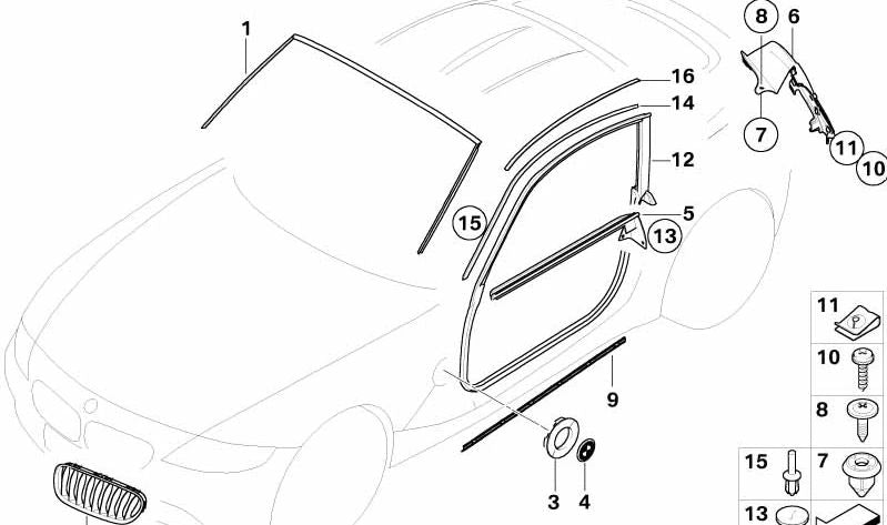 Listón marco del techo izquierdo para BMW Z4 E86 (OEM 51133420813). Original BMW