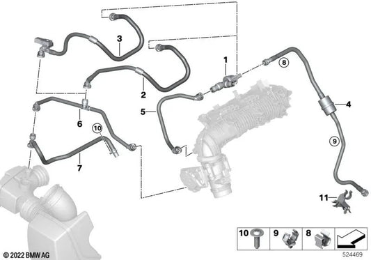 Tubo de ventilación para BMW F20N, F21N, F22, F23, F30N, F31N, F35N, F32, F36 (OEM 11158608766). Original BMW.