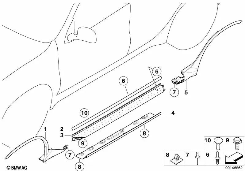 Faldón del paso de rueda delantero derecho para BMW X5 E53 (OEM 51718402334). Original BMW