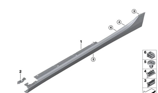 Faldón lateral derecho imprimado OEM 51775A360B6 para BMW U06. Original BMW.