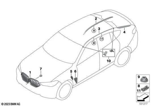 Cubierta D-Pilar trasero derecho para BMW F96, G06 (OEM 51137479666). Original BMW