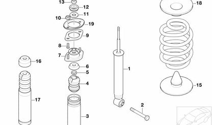 Amortiguador trasero para BMW Serie 3 E46 (OEM 33526750781). Original BMW.