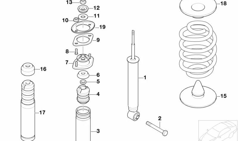 Damper posteriore per la serie BMW 3 E46 (OEM 33526750783). BMW originale