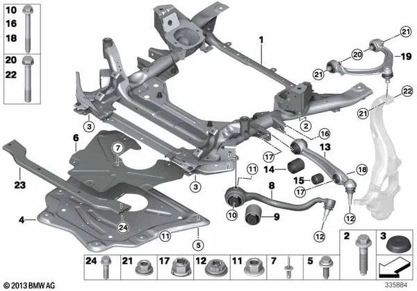 Tirante con cojinetes de goma derecho para BMW F85, F86 (OEM 31127850160). Original BMW.