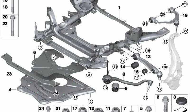 Buje de goma para brazo de suspensión OEM 31127850277 para BMW F85, F86. Original BMW.