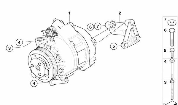 Soporte del Compresor de Aire Acondicionado para BMW X5 E70 (OEM 64557549666). Original BMW.