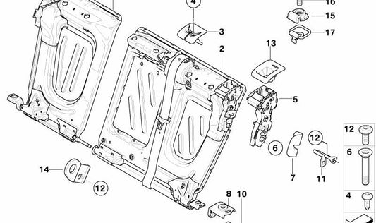 Marco del respaldo derecho para BMW Serie 1 E81, E87 (OEM 52207120649). Original BMW.