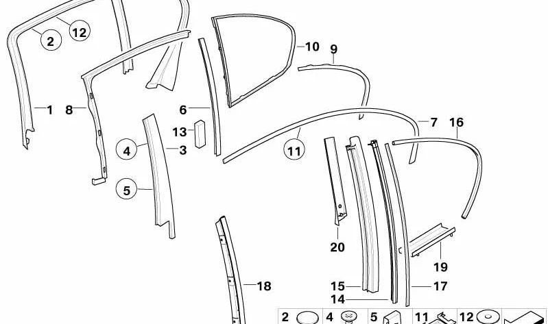 Cubierta del guía de la ventana derecha para BMW E65, E66 (OEM 51358223800). Original BMW