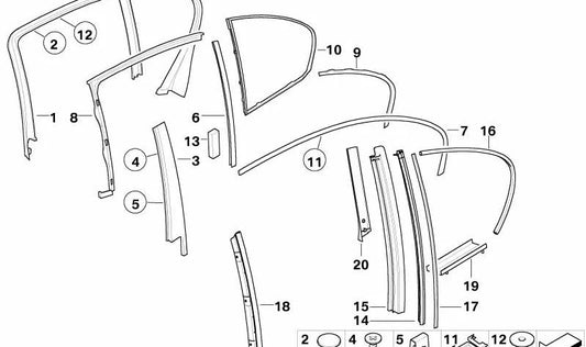 Cubierta del guía de la ventana derecha para BMW E65, E66 (OEM 51358223800). Original BMW