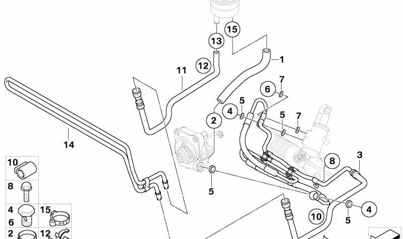 Soporte para la manguera de dirección asistida OEM 32417837016 para BMW Z4 E85, E86. Original BMW.