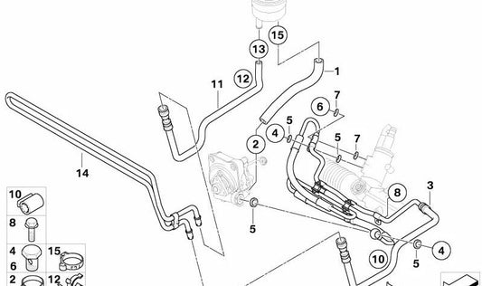 Soporte para la manguera de dirección asistida OEM 32417837016 para BMW Z4 E85, E86. Original BMW.