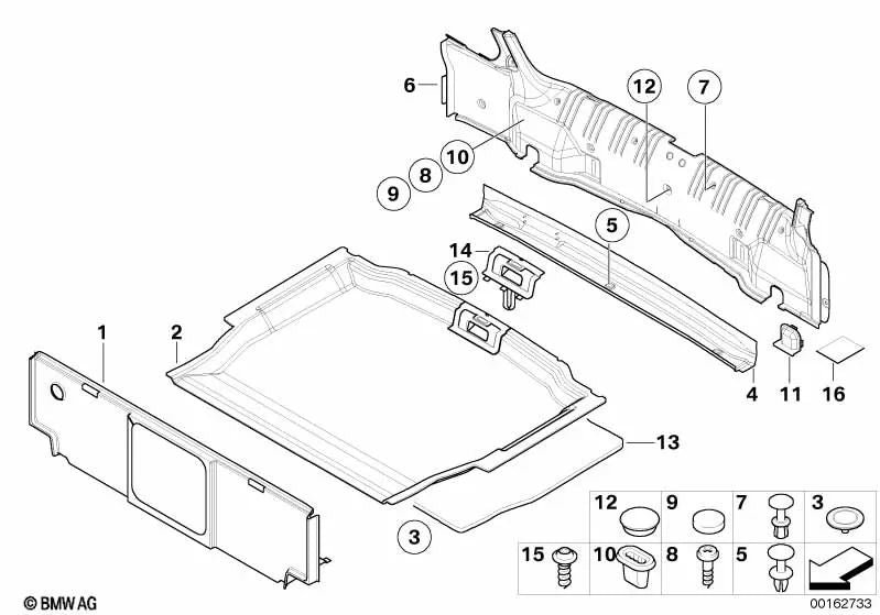 Revestimiento Pared Divisoria Maletero para BMW E46 (OEM 51477124536). Original BMW