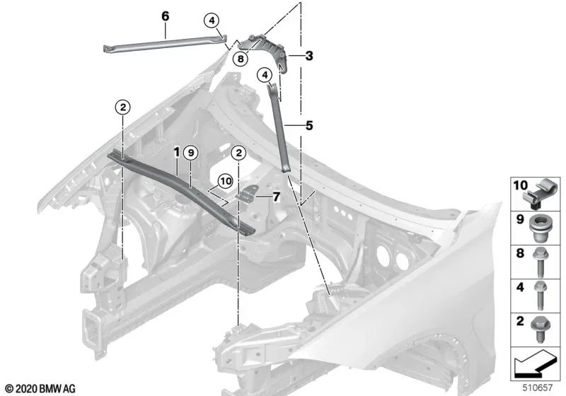 V-Strebe derecha para BMW X5 E70, F15, F85 y X6 E71, F16, F86 (OEM 51617184940). Original BMW