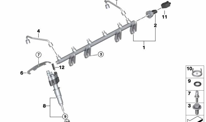 Tubería de alta presión OEM 13537547002 para BMW E88, E90, E91, E92, E93, E60, E61, F10, F11, E63, E64. Original BMW.