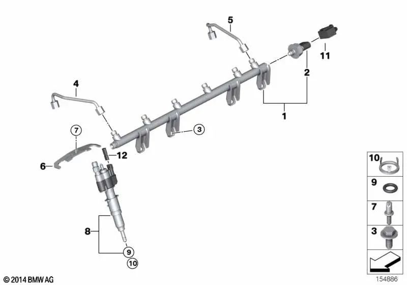 Conducto de alta presión para BMW E82, E90, E90N, E91, E91N, E92, E92N, E93, E93N, E60N, E61N, F01, F02, E71, E89 (OEM 13537552284). Original BMW.