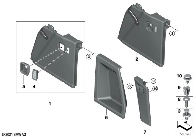 Tapa maletero derecha para BMW X3 F97, G01, G08 (OEM 51477445814). Original BMW.