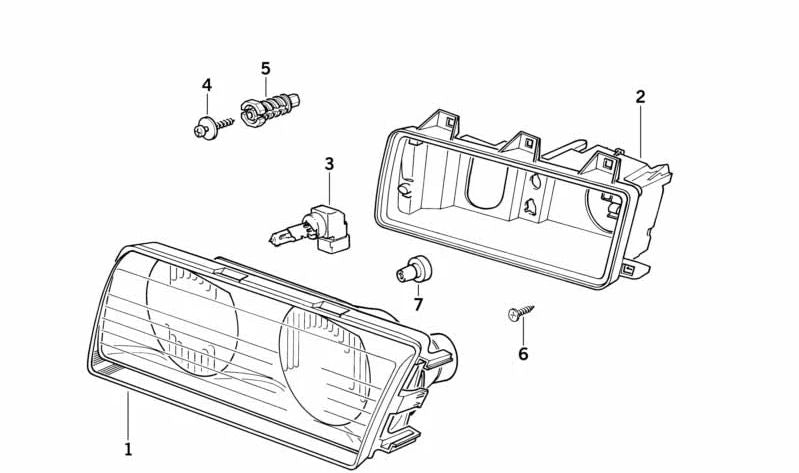 Soporte de faro derecho OEM 63121387866 para BMW E36. Original BMW.