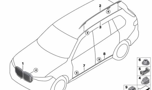 Rejilla Decorativa Frontal para BMW G07 (OEM 51137454895). Original BMW