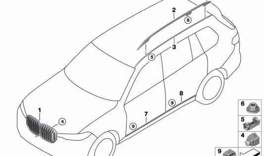 Moldagem de telhado pintada à esquerda para BMW G07 (OEM 51117416903). BMW original