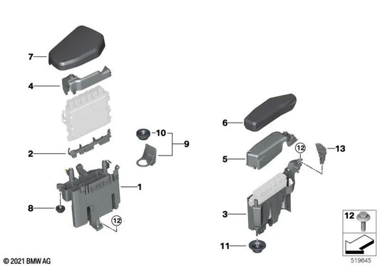 Left clamp for BMW G30, G11, G12, G12N, F95, G05, F96, G06, G07 (OEM 12908643116). Original BMW.