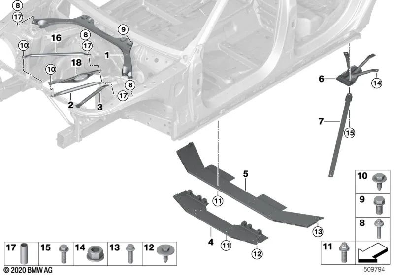 Torre de puntal de pared de fuego para BMW G30, G31N, G38, G38N, G11, G11N, G12, G12N (OEM 51617362724). Original BMW