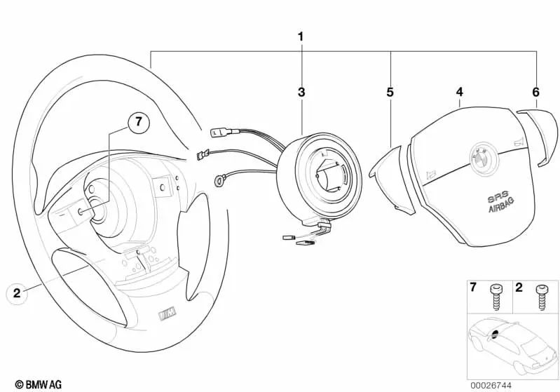 Volante M de deporte de cuero negro para BMW E36 (OEM 32342228230). Original BMW.