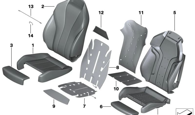 Cojín de apoyo para muslo OEM 52108072198 para BMW G42, G20, G21, G80, G22, G26, G82, G83, F91, F92, F93, G14, G15, G16, G01, F97, G02, F98. Original BMW.