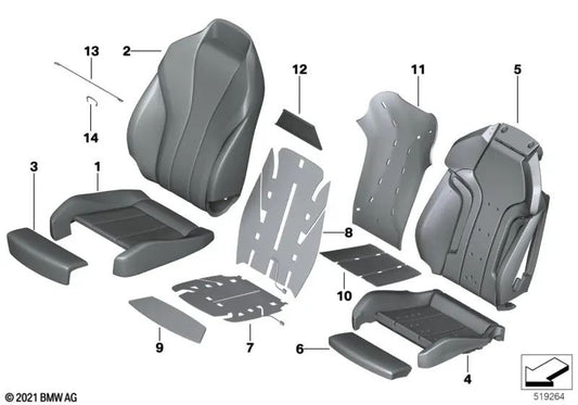 Base respaldo asiento climatizado para BMW G80, G81, G82, G83, F91, F92, F93, G14, G15, G16, F97, F98 (OEM 52108072076). Original BMW