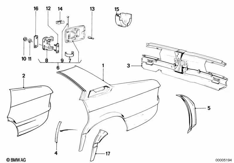 Body trim panel for BMW 5 Series E12 (OEM 41341862359). Original BMW.