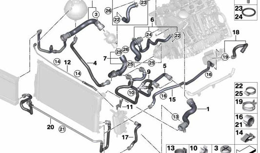 Manguera de refrigerante para BMW F10, F11, F18N (OEM 17127619686). Original BMW