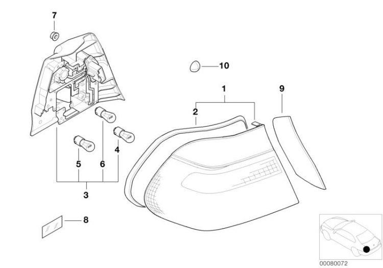 Cubre Adorno Goma Piloto Trasero Para Bmw Coupé E46. Original Recambios