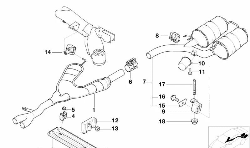 Silenciador trasero para BMW E39 (OEM 18301427231). Original BMW