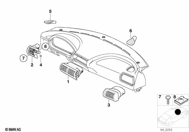 Rejilla de aire fresco central para BMW  (OEM 64222491578). Original BMW.