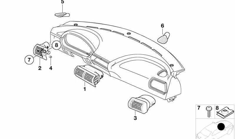 Rejilla de ventilación central OEM 64222491576 para BMW E36, Z3. Original BMW