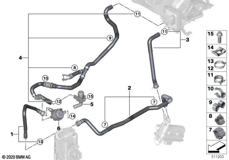 Manguera de refrigerante para BMW G08E, G08F (OEM 64217944055). Original BMW