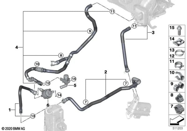 Manguera de refrigerante para BMW G08E, G08F (OEM 64217944055). Original BMW