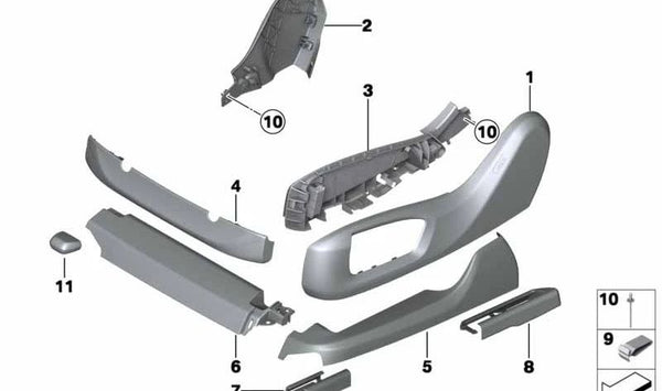 Embellcedor de asiento exterior derecho para BMW F07, F10, F11, F18, F01N, F02N (OEM 52107318976). Original BMW