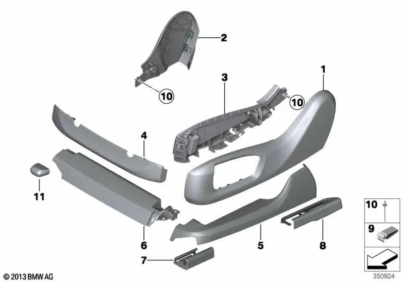 Rechte hintere Sitzschienenabdeckung für BMW G32, G32N (OEM 52107462654). Original BMW.