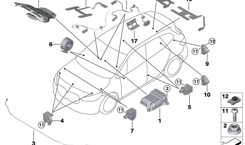 Sensore di accelerazione OEM 65779496816 per BMW F70, F44, G61, U11, U12, U10, G29, U25. BMW originale.