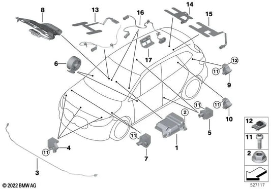 Pedestrian Protection Sensor for BMW F70, U11, U12, U10 (OEM 65765A3F2C3). Original BMW