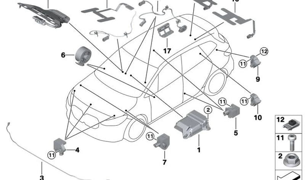 Sensor Asiento Trasero Exterior para BMW Serie 2 U06, X1 U11 (OEM 65775A0BD38). Original BMW