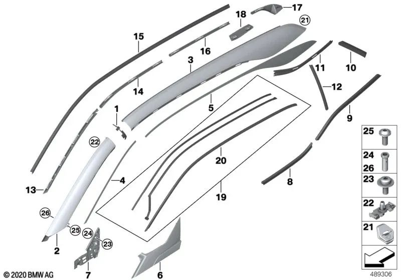 Right A-pillar trim for BMW i I01, I01N (OEM 51447369626). Original BMW